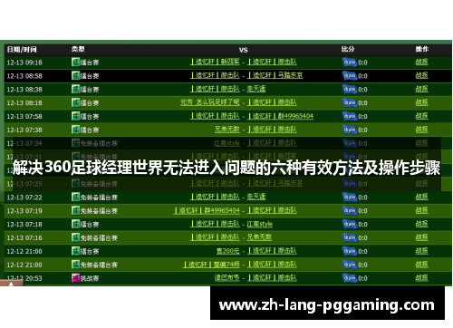 解决360足球经理世界无法进入问题的六种有效方法及操作步骤